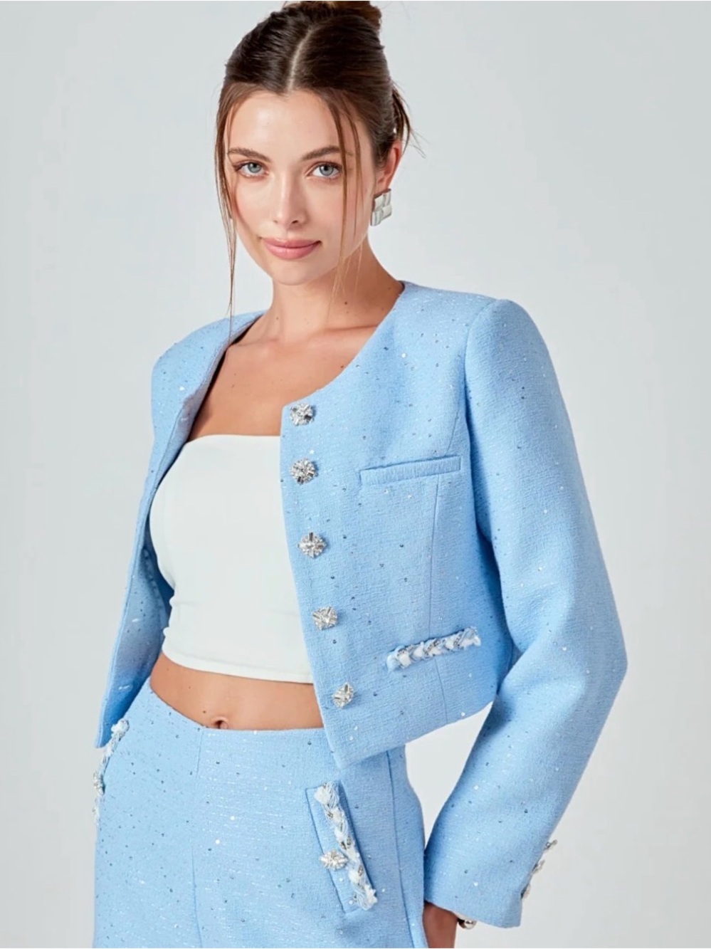 Endless Rose Rory Blue Embellished Cropped Jacket XS | 100